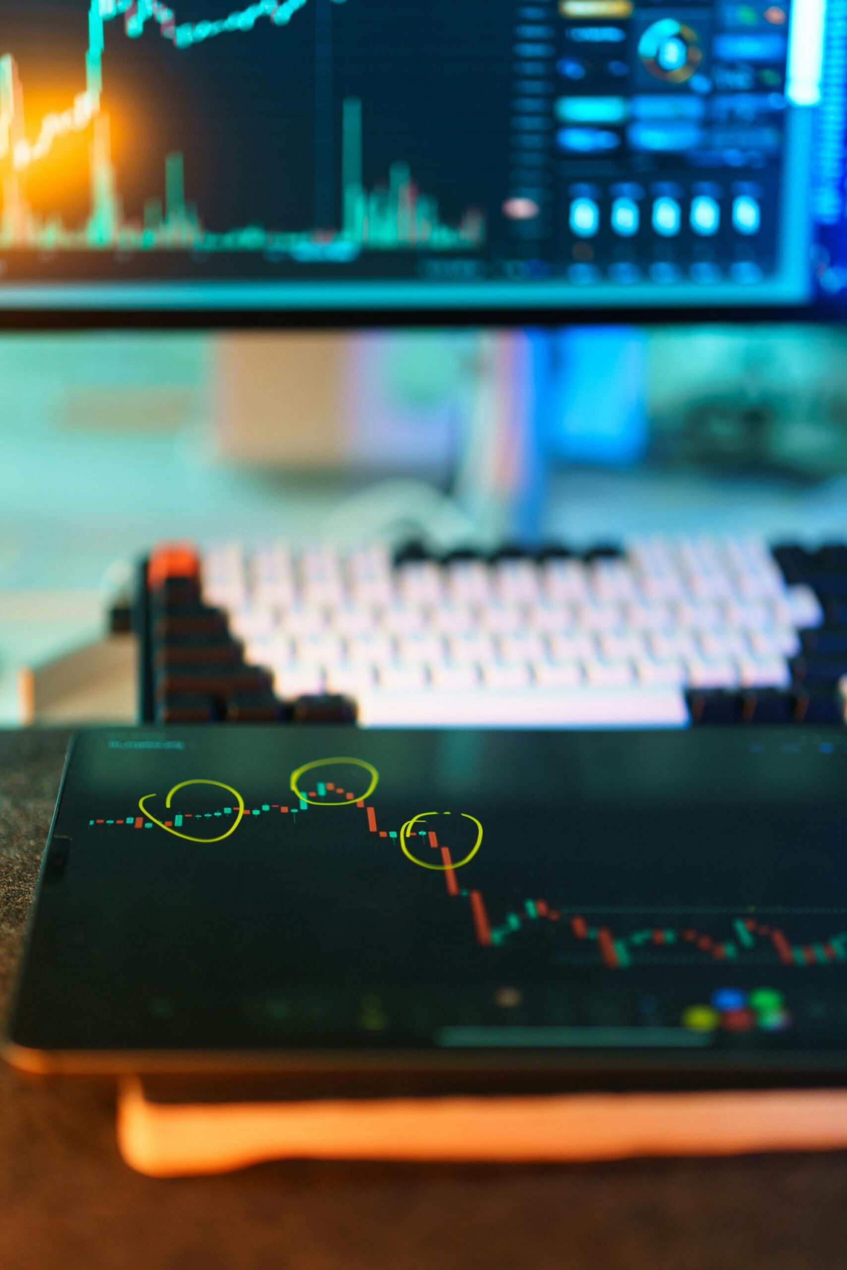 Market Analysis Tablet Monitor Screen crypto currency blockchain tablet screen financial chart